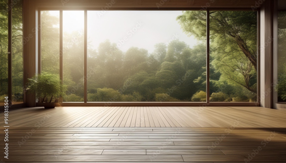 3d rendering of modern empty room with wooden floor and large window on nature background. 3d rendering of modern empty room with wooden floor and large window on nature background.