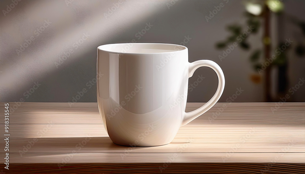 White cup of coffee on the table mockup