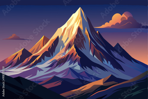 Majestic Mountain Peak at Dusk with Clouds