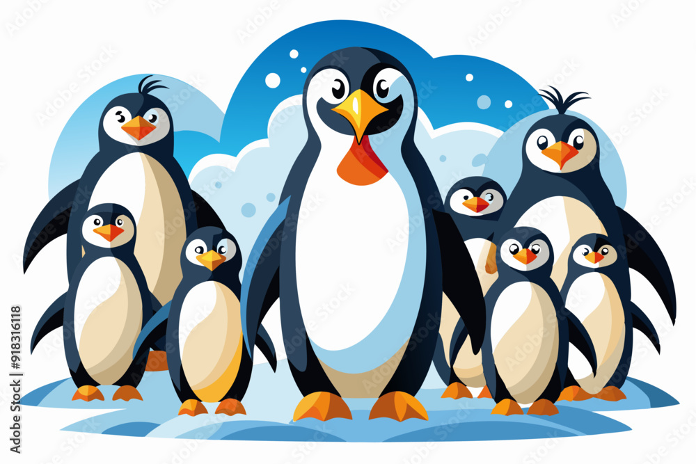 Obraz premium A Family of Penguins Standing on an Ice Floe