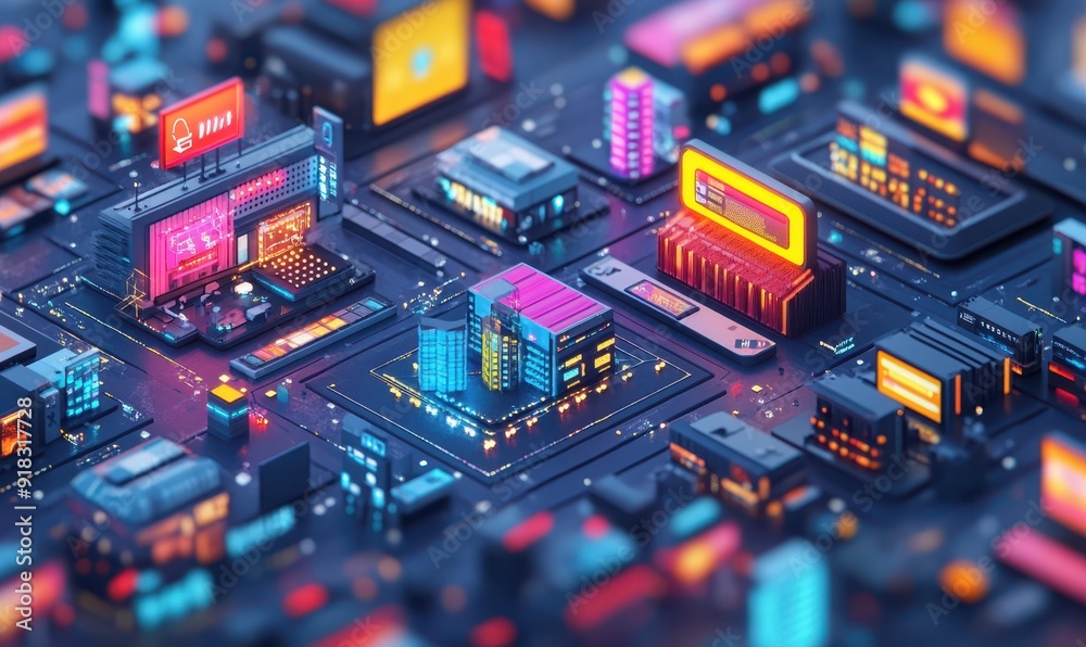 Digital marketplace with diverse e-commerce platforms, illustrating online economy Digital marketplace with diverse e-commerce platforms, illustrating online economy