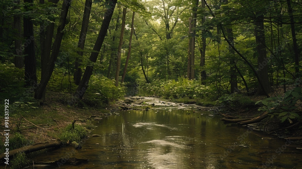A tranquil forest creek, surrounded by lush greenery and tall trees, offers a serene escape into nature's embrace. A tranquil forest creek, surrounded by lush greenery and tall trees, offers a serene escape into nature's embrace.