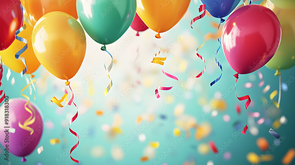 A cheerful background of colorful balloons with floating confetti creates a festive atmosphere perfect for celebrations and joyful occasions A cheerful background of colorful balloons with floating confetti creates a festive atmosphere perfect for celebrations and joyful occasions