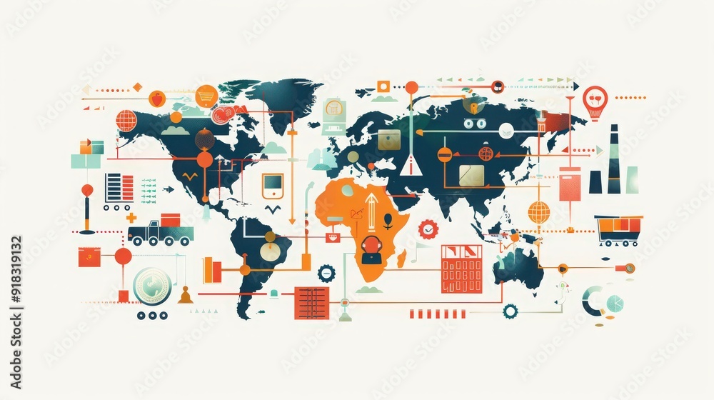 Fototapeta premium diversity of global business icons, depicting international trade, communication, and networking across borders and cultures