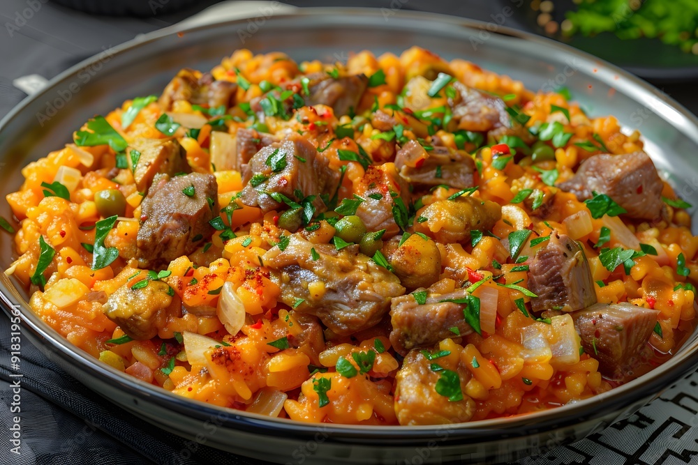 Delicious Paella with Chicken and Seafood Delicious Paella with Chicken and Seafood