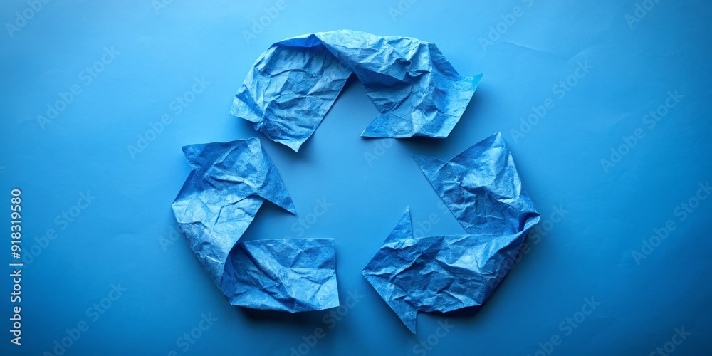 Blue Crumpled Paper Recycling Symbol, recycling, environment, sustainability, eco