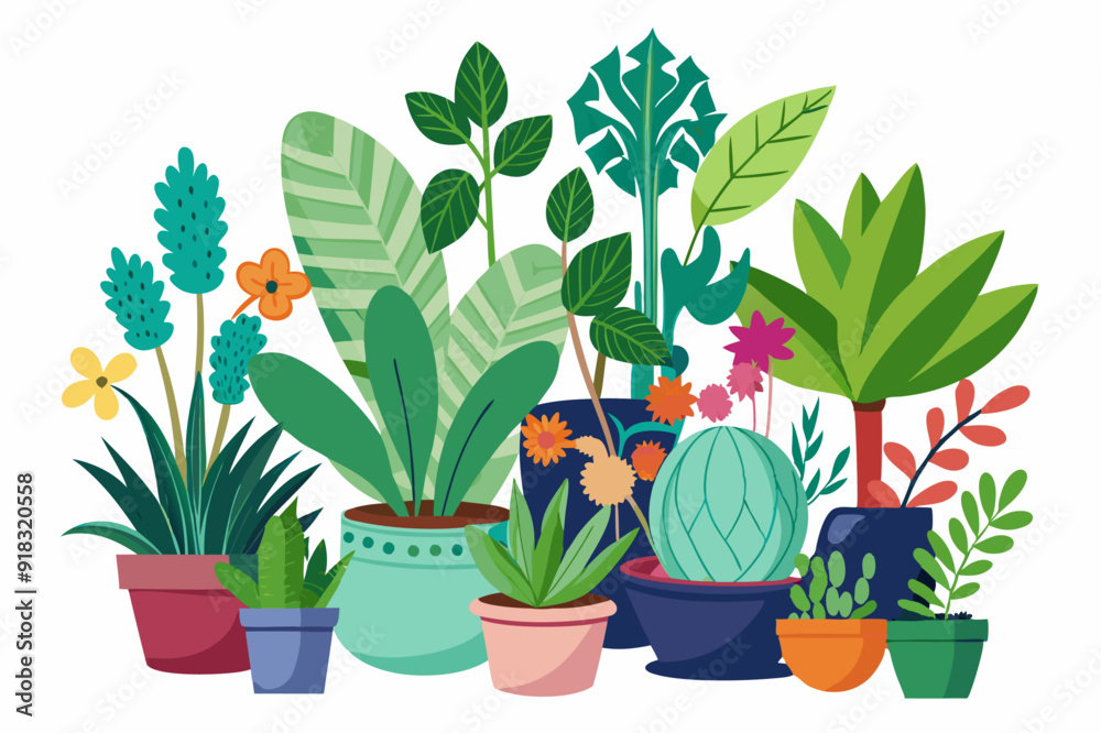 Obraz premium Collection of potted plants with various foliage and flowers