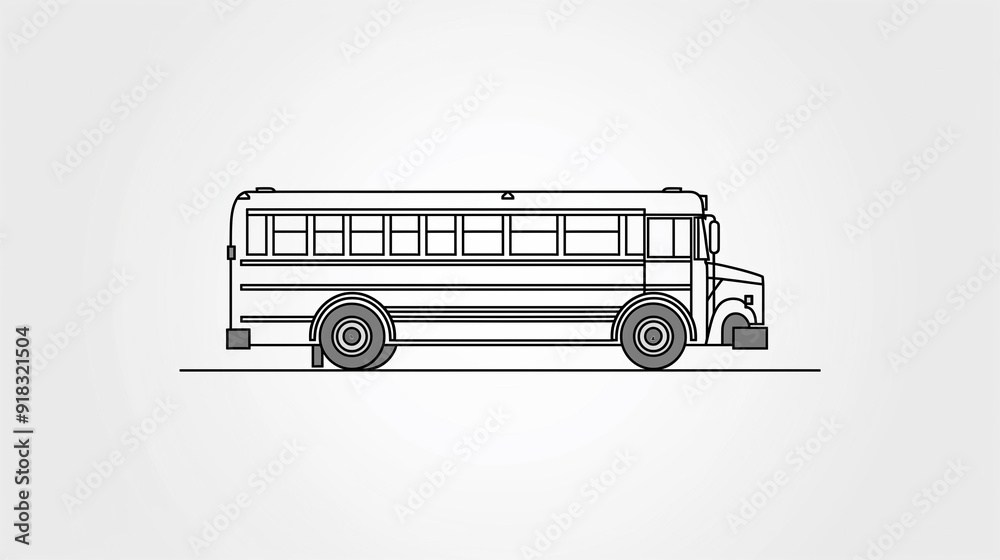 Simple line drawing of a school bus on white background, minimalistic ...