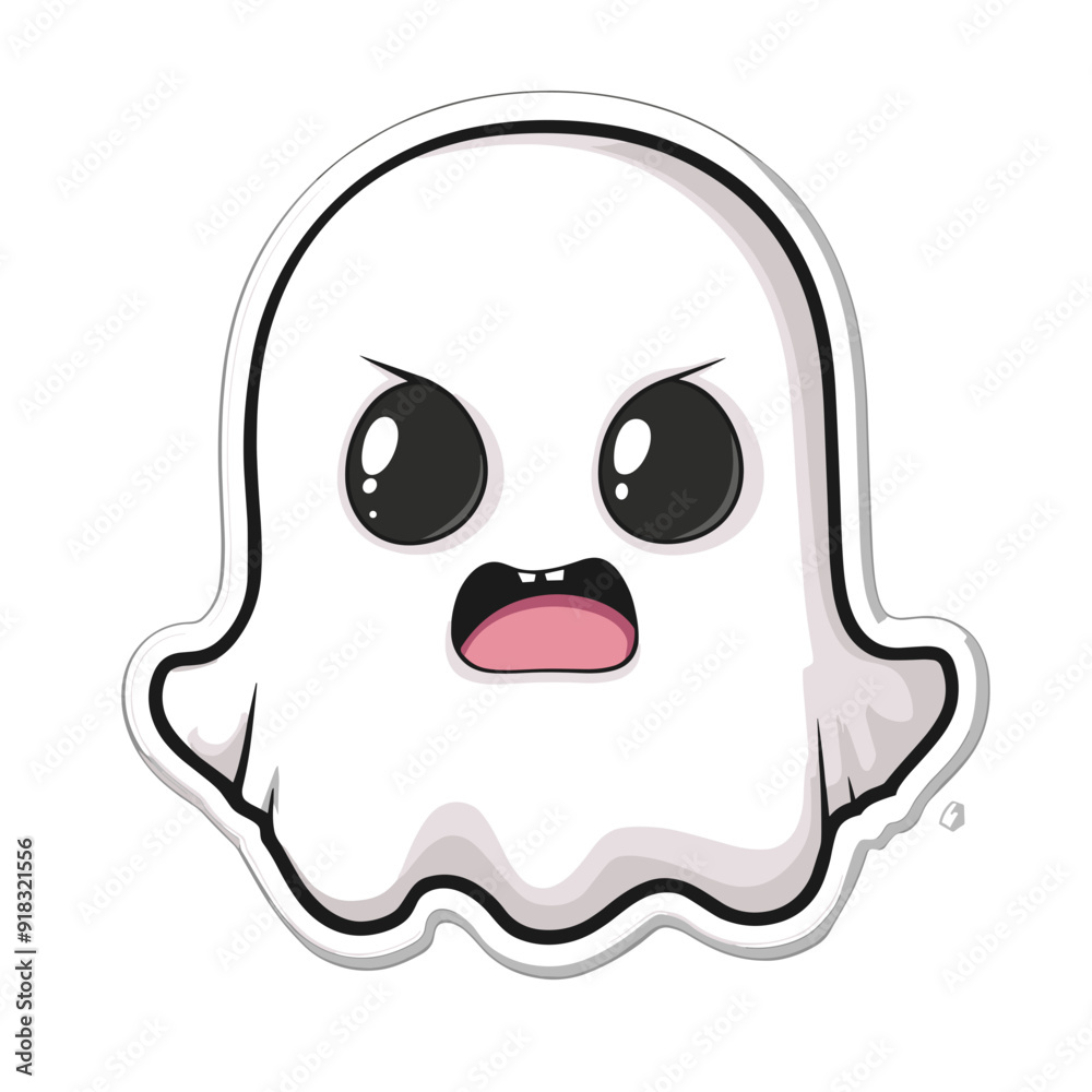 Kawaii Angry Ghost - Halloween Sticker Illustration Kawaii Angry Ghost - Halloween Sticker Illustration