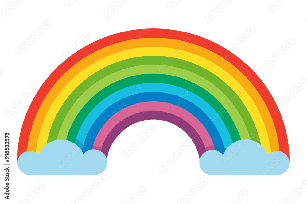 Colorful Rainbow Arcing Over Two Fluffy Clouds Colorful Rainbow Arcing Over Two Fluffy Clouds