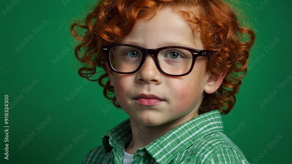 Portrait of a curly boy with glasses, red hair, charming smile Portrait of a curly boy with glasses, red hair, charming smile