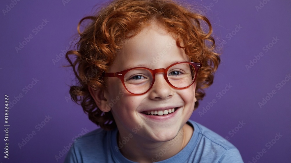 Portrait of a curly boy with glasses, red hair, charming smile Portrait of a curly boy with glasses, red hair, charming smile