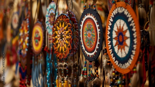 Wallpaper Mural Colorful handmade dreamcatchers displayed at a market during the sunset Torontodigital.ca