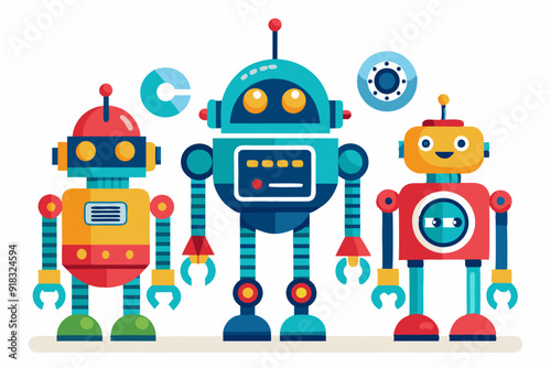 Three Cartoon Robots Standing Side by Side