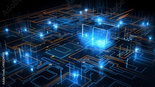 A glowing, futuristic circuit board design symbolizing high-tech innovation and digital connectivity.