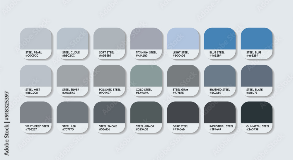 Steel Gray Color Palette, Steel Gray Color Guide Palette with Color