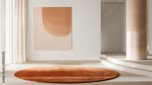 there is a large orange rug on the floor in a room