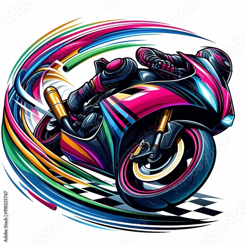 colorful motorcycle racing on checkered track clip art preview