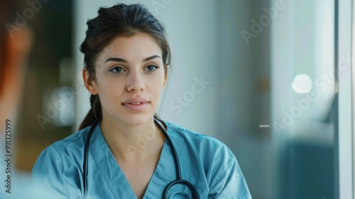 Nurse in uniform participating in a job interview.