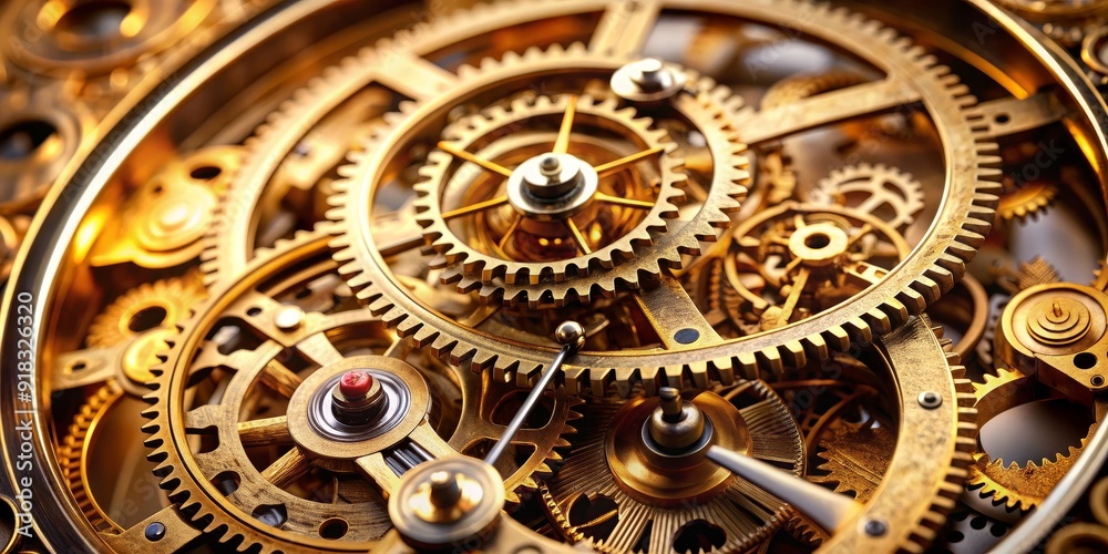 Golden Gears Interlocking A Close-up View of a Complex Clockwork Mechanism, Steampunk , Mechanical , Clockwork, Gears Golden Gears Interlocking A Close-up View of a Complex Clockwork Mechanism, Steampunk , Mechanical , Clockwork, Gears