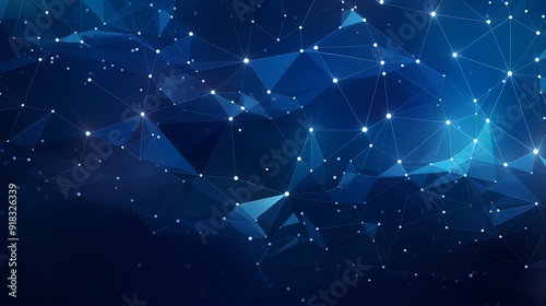 A dynamic, geometric blue background with connected nodes and glowing polygonal shapes, ideal for tech designs. photo