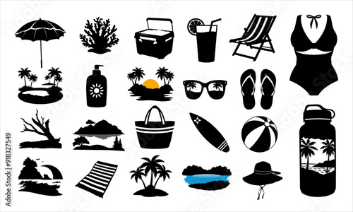 Set of Summer  Beach silhouette bundle