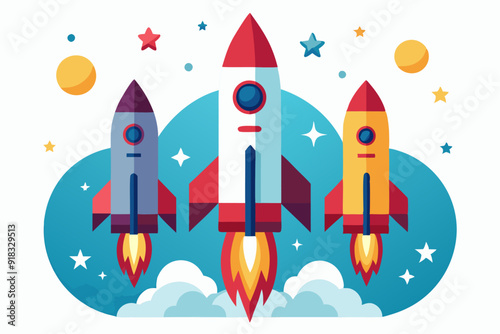 Three Rockets Launching Into The Night Sky