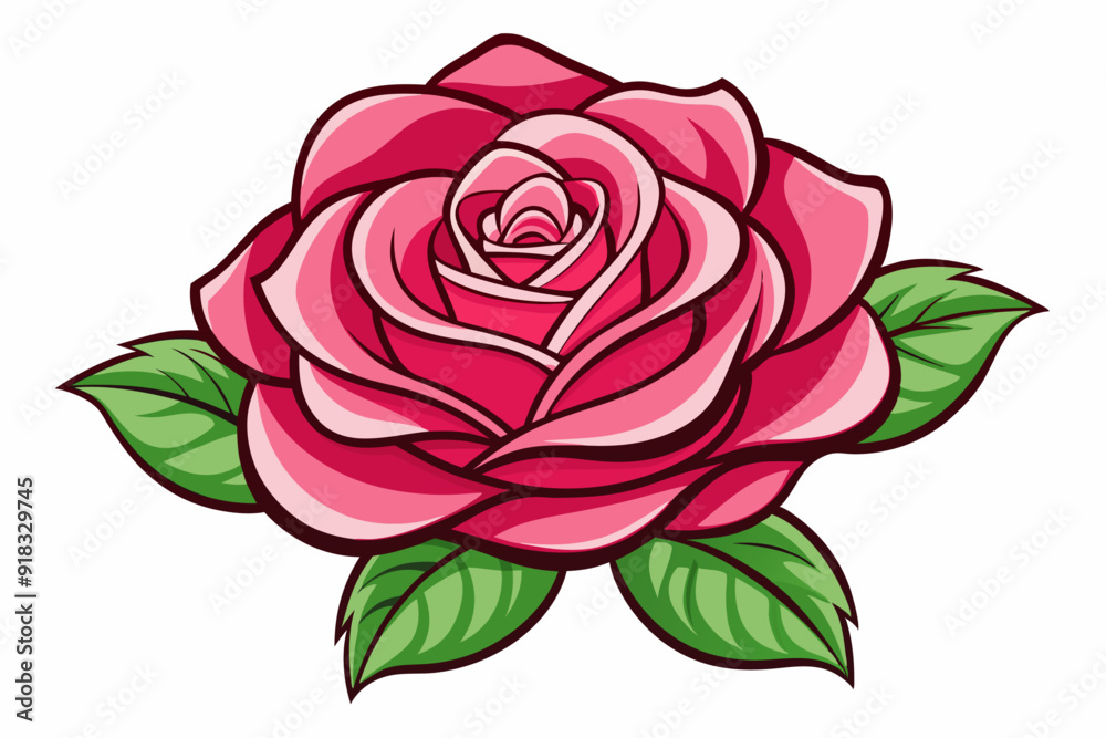 Pink Rose with Green Leaves Isolated on White Background Pink Rose with Green Leaves Isolated on White Background