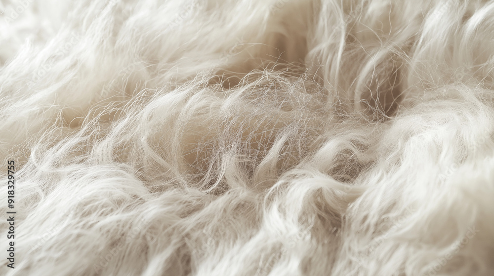 Fototapeta premium A close-up view of a fluffy, textured material that resembles fur or wool. The material has a rich palette of whites, grays, and subtle hints of brown
