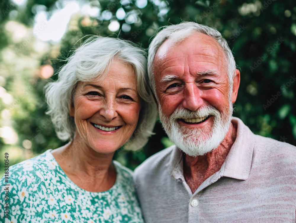A portrait of a smiling elderly couple, enjoying their retirement outdoors A portrait of a smiling elderly couple, enjoying their retirement outdoors