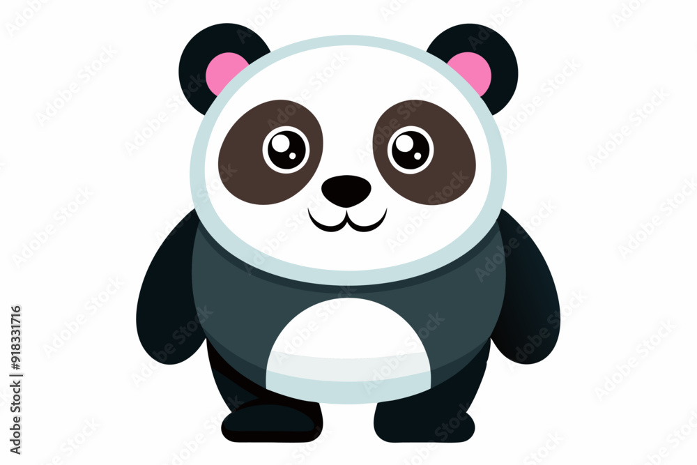 Naklejka premium Cartoon Panda Bear with Black and White Fur and Pink Ears
