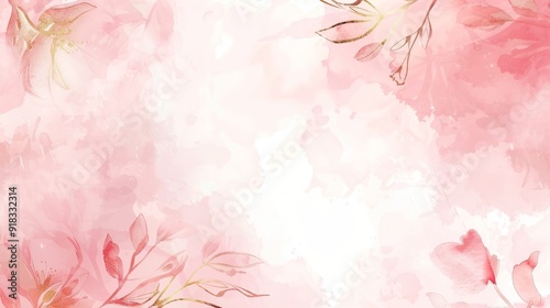 Abstract Floral Watercolor Background Featuring Soft Paper Texture and Gold Line Art, Perfect for Invitations, Posters, and Classic Retro Design