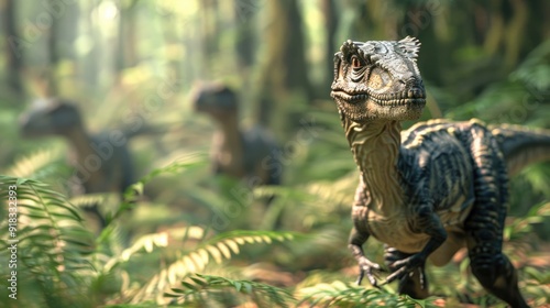 Obraz na płótnie Majestic Tyrannosaurus Rex Roaming Lush Prehistoric Forest w salonie