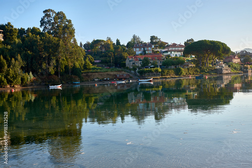 Panoramic View of Foz del Miñor from Playa Ladeira Campsite at High Tide