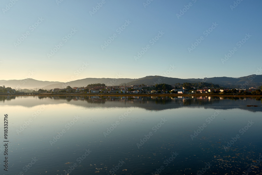 Panoramic View of Foz del Miñor from Playa Ladeira Campsite at High Tide