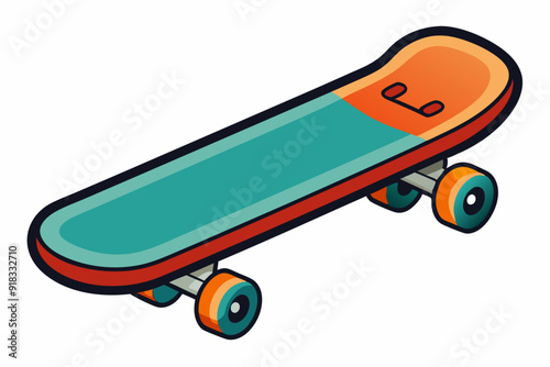 Cartoon Illustration of a Teal and Orange Skateboard