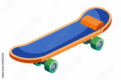 Isometric Illustration of a Blue Skateboard with Orange Grip Tape