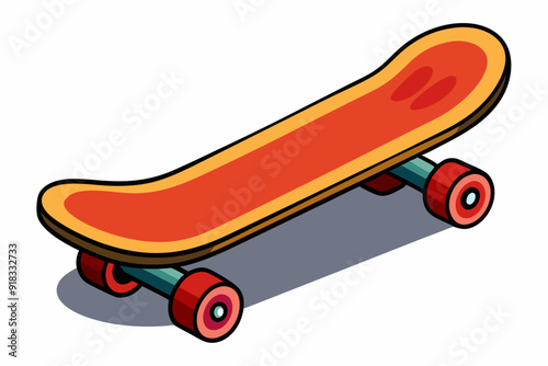 Cartoon Illustration of a Red and Yellow Skateboard