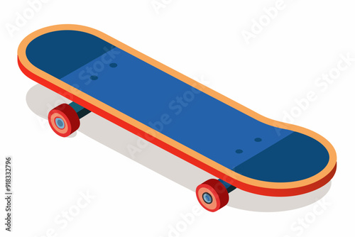 Isometric Illustration of a Blue and Orange Skateboard