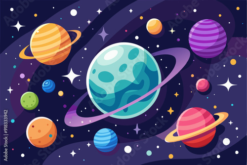 Colorful Planets and Stars in Space