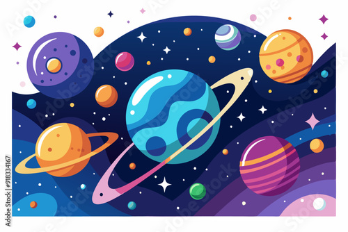 A Vibrant Illustration of Planets and Stars in Outer Space