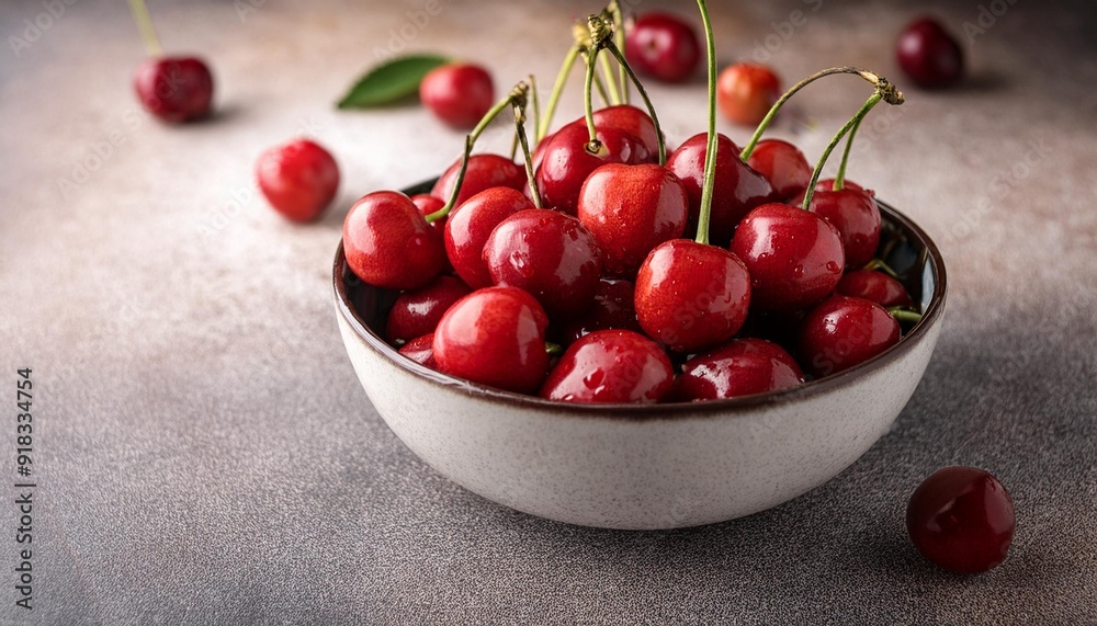 Bowl of fresh red cherries on a textured background Bowl of fresh red cherries on a textured background