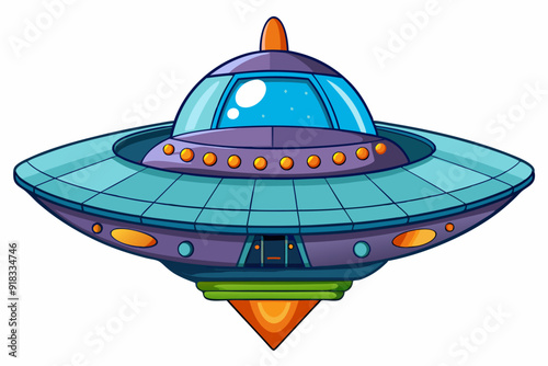 Cartoon Illustration of a Purple and Blue UFO