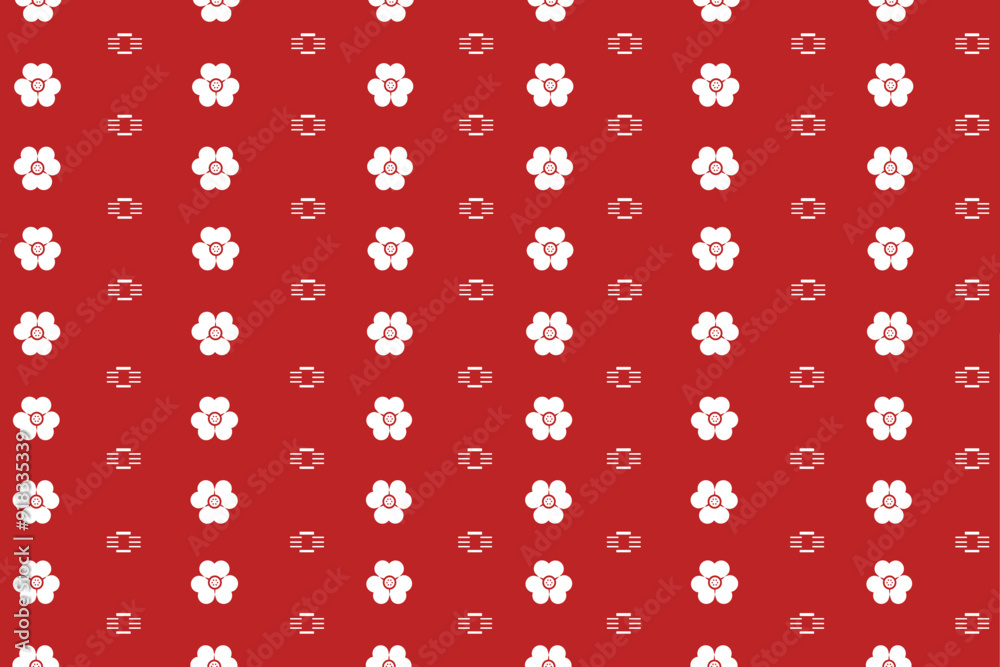 White flower with red background. Seamless pattern White flower with red background. Seamless pattern