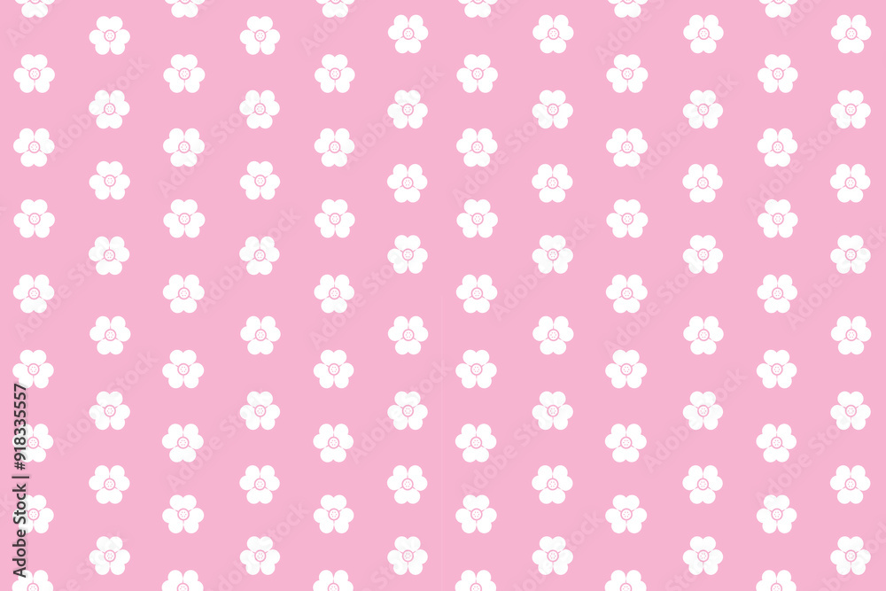 White flower pink background seamless pattern