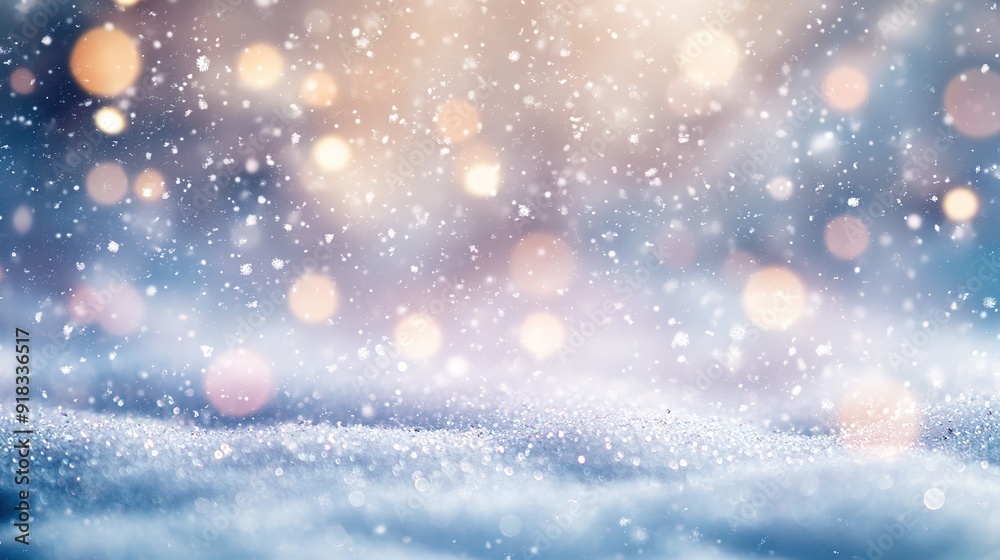 Sparkling Snowfall with Blurred Lights in the Background Sparkling Snowfall with Blurred Lights in the Background