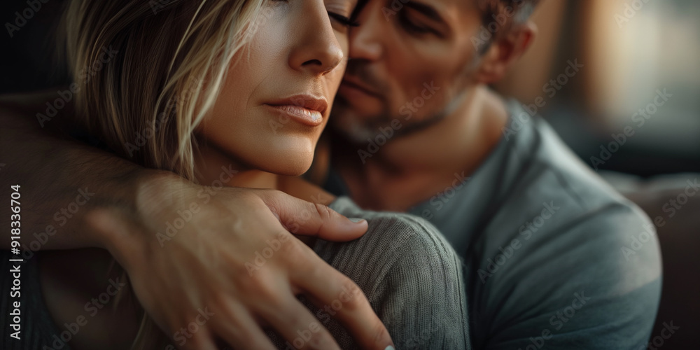 A man puts his hand on a woman's shoulder, husband supports and cares for his wife.
A man puts his hand on a woman's shoulder, husband supports and cares for his wife.