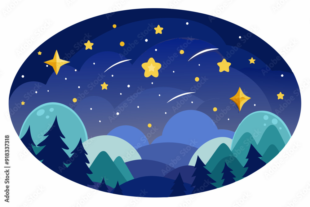 Naklejka premium Nighttime Landscape with Stars and Mountains