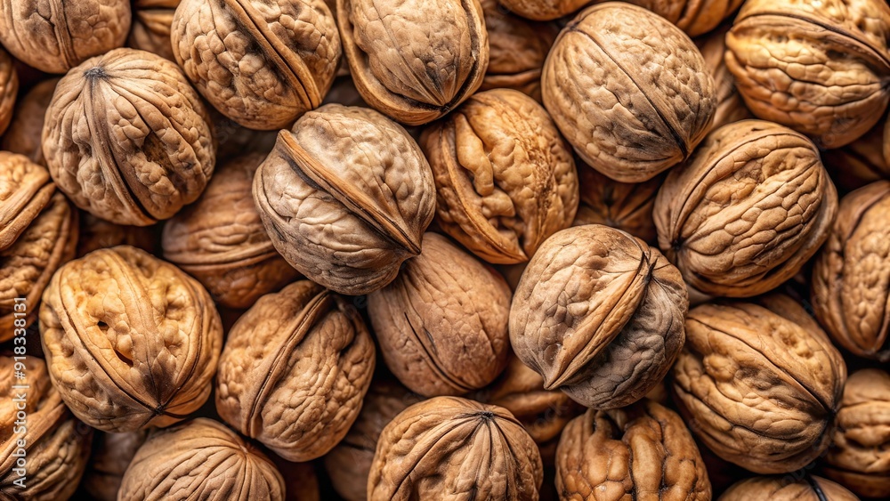 A Symphony of Shells: A Close-Up Exploration of Walnut Textures  generative AI