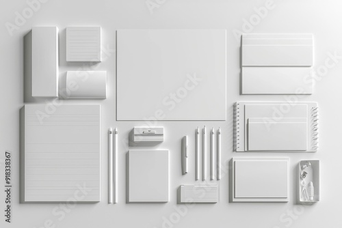 Realistic blank stationery set mockup isolated created with generative ai